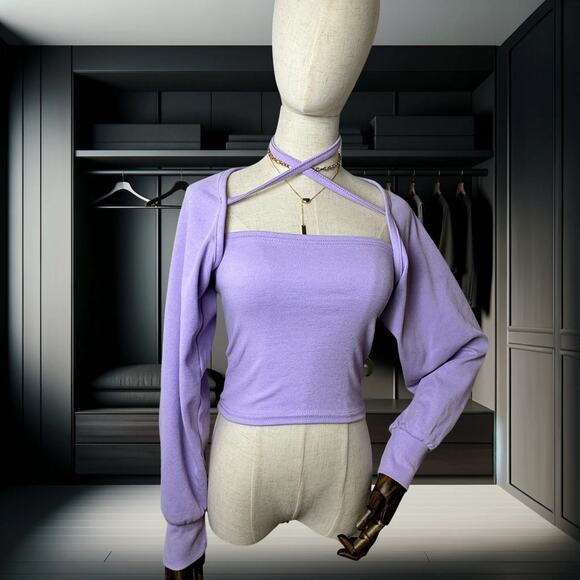 Women's Shrug + Bandeau Top Set - Purple - Picture 2 of 3